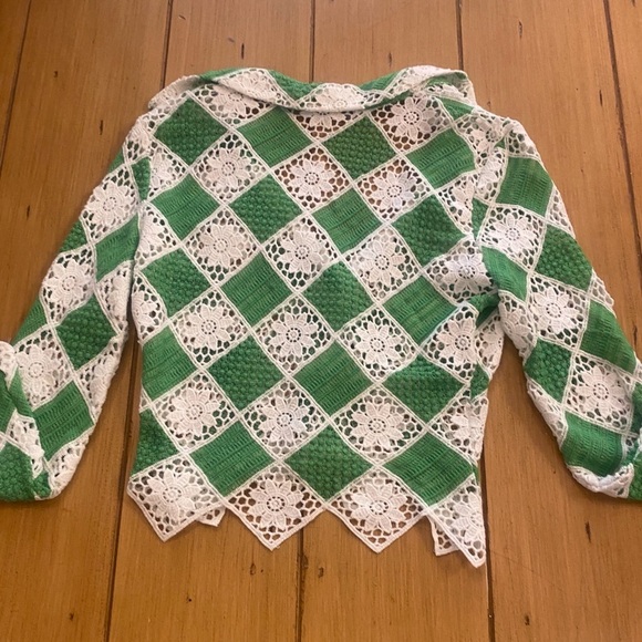 Zara women’s crochet top green white cardigan pullover short crop size small - Picture 2 of 10